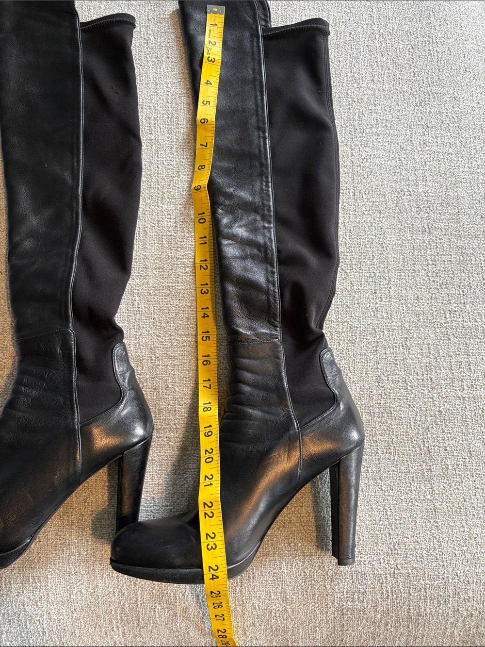 Stuart Weitzman Black Leather Stretch Over the Knee Boots 9.5N High Heel W01260 - Picture 3 of 8